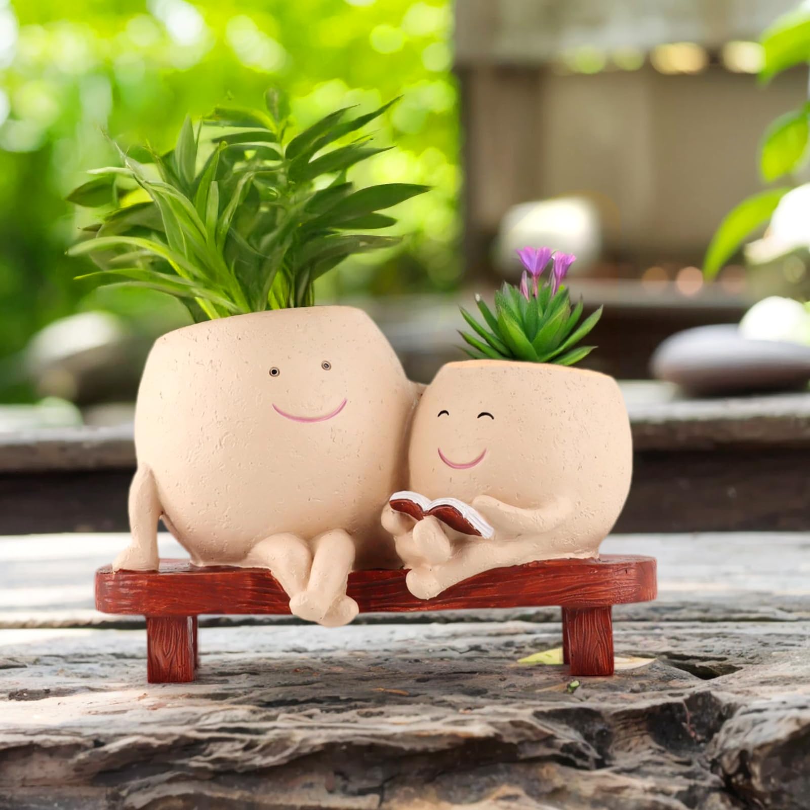 Amazon.co.jp: Meltset かわいい顔のプランターポット - ベンチに座っ