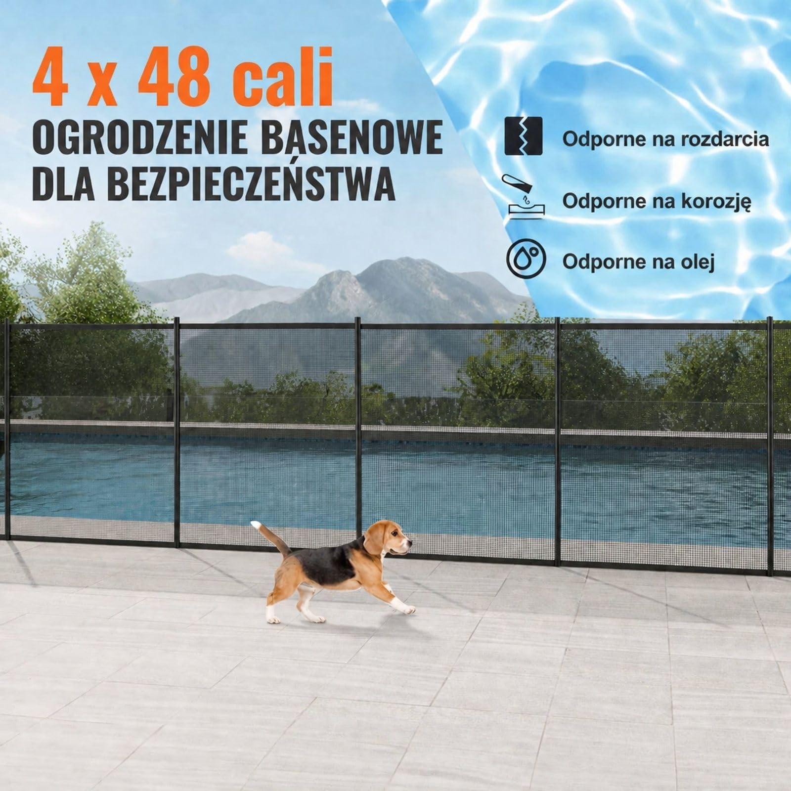 Zdejmowane ogrodzenie basenowe, siatka PVC Teslin z aluminiowymi słupkami, montaż DIY do użytku zewnętrznego w gruncie