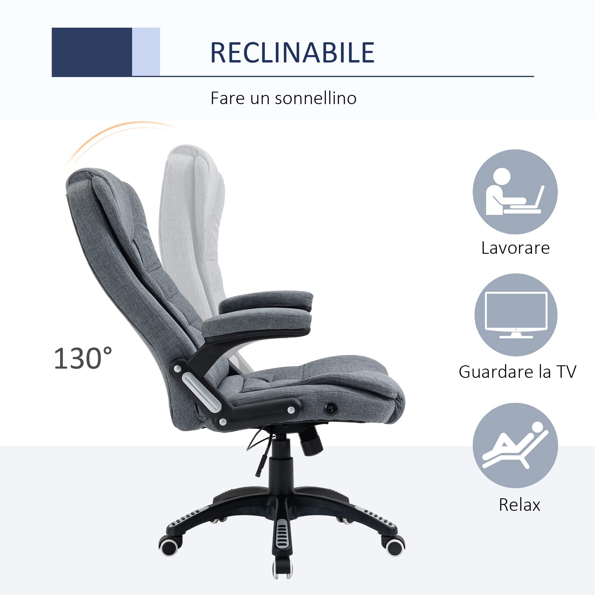 Vinsetto Sedia da Ufficio Ergonomica Reclinabile 65x72x110-120cm Grigio
