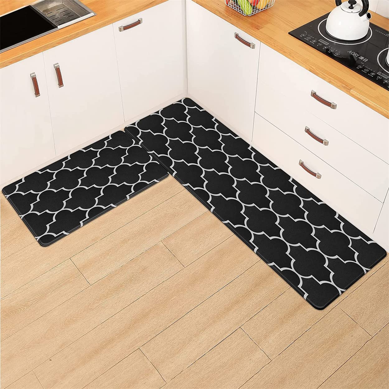 TOMVAES 2 PACK Kitchen Mat Cushioned Anti-Fatigue Kitchen Rug,Waterproof Non-Slip Kitchen Mats and Rugs Heavy Duty PVC Ergonomic Comfort Foam Rug for Kitchen,Floor Home,Laundry (black)