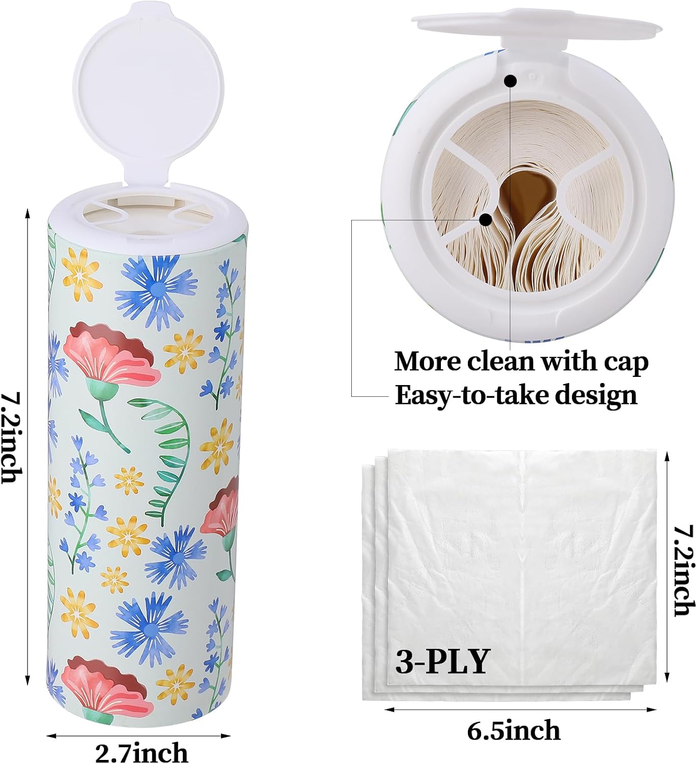 Car Tissues Cylinder 4 Packs Round Tissue Box Holder Perfect for Car Cup Holder, Napkins Box Round Container with Facial Tissues for Travel Car Bathroom Office School