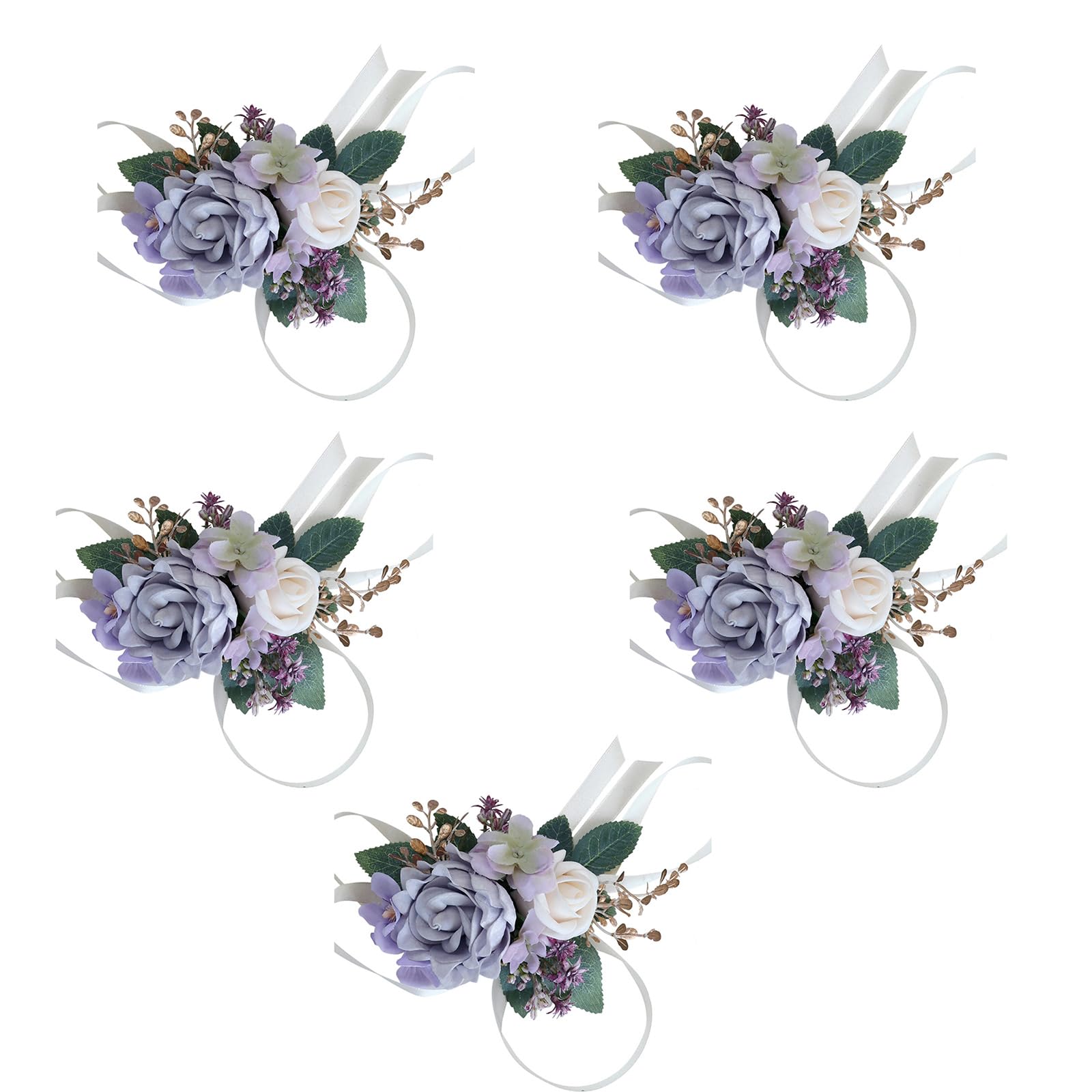 Hsioluted 5Pcs Artificial Rose Wrist Corsages Boutonniere for Groomsmen and Bridesmaid Wedding Wrist Corsages Boutonniere Proms Flower Accessories