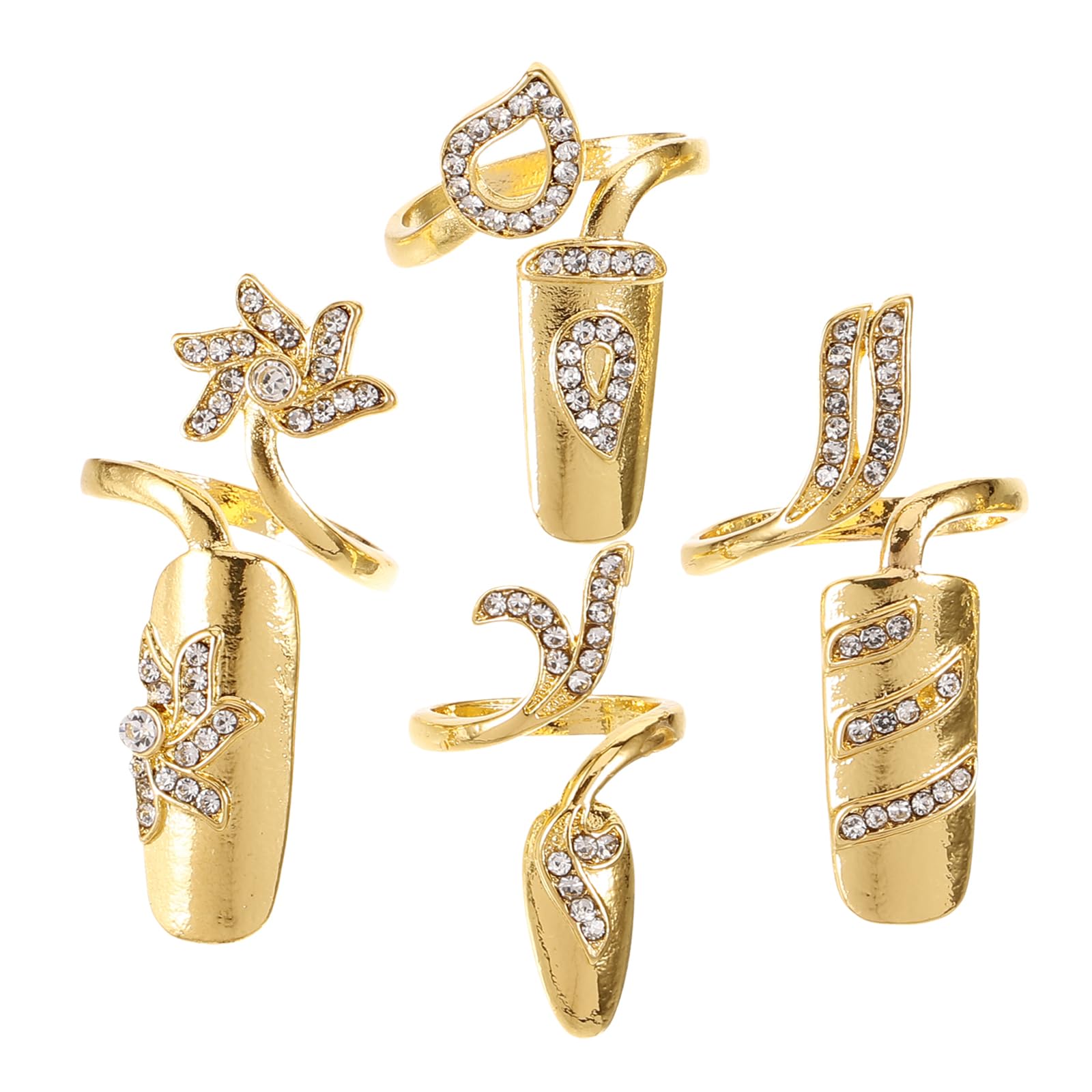 Lurrose Fingernail Rings for Women, Nail Cap Cover Ring Nail Rings Jewelry Fingertip Rhinestone Fingernail Ring Knuckle Nail Ring Decoration, 4pcs (Gold)