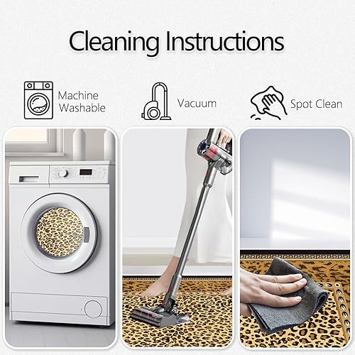 Miniatura 6 de Alfombra grande de leopardo marrón para sala de estar, comedor, alfombra moderna abstracta lavable de 5 x 8 pies, antideslizante, estampado de