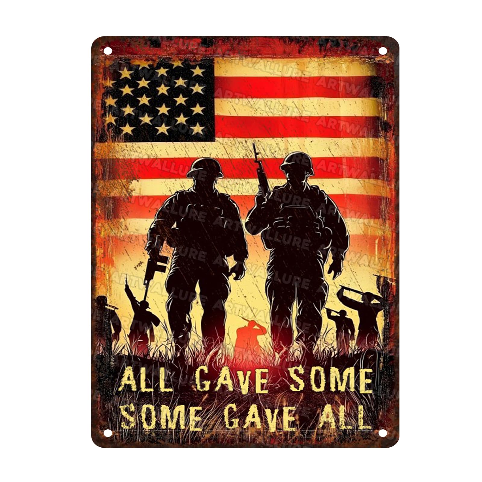 Veteran Metal Sign All Gave Some Vintage Tin for Inspirational Farmhouse Country Patriotic Religious Decor 8"x12"