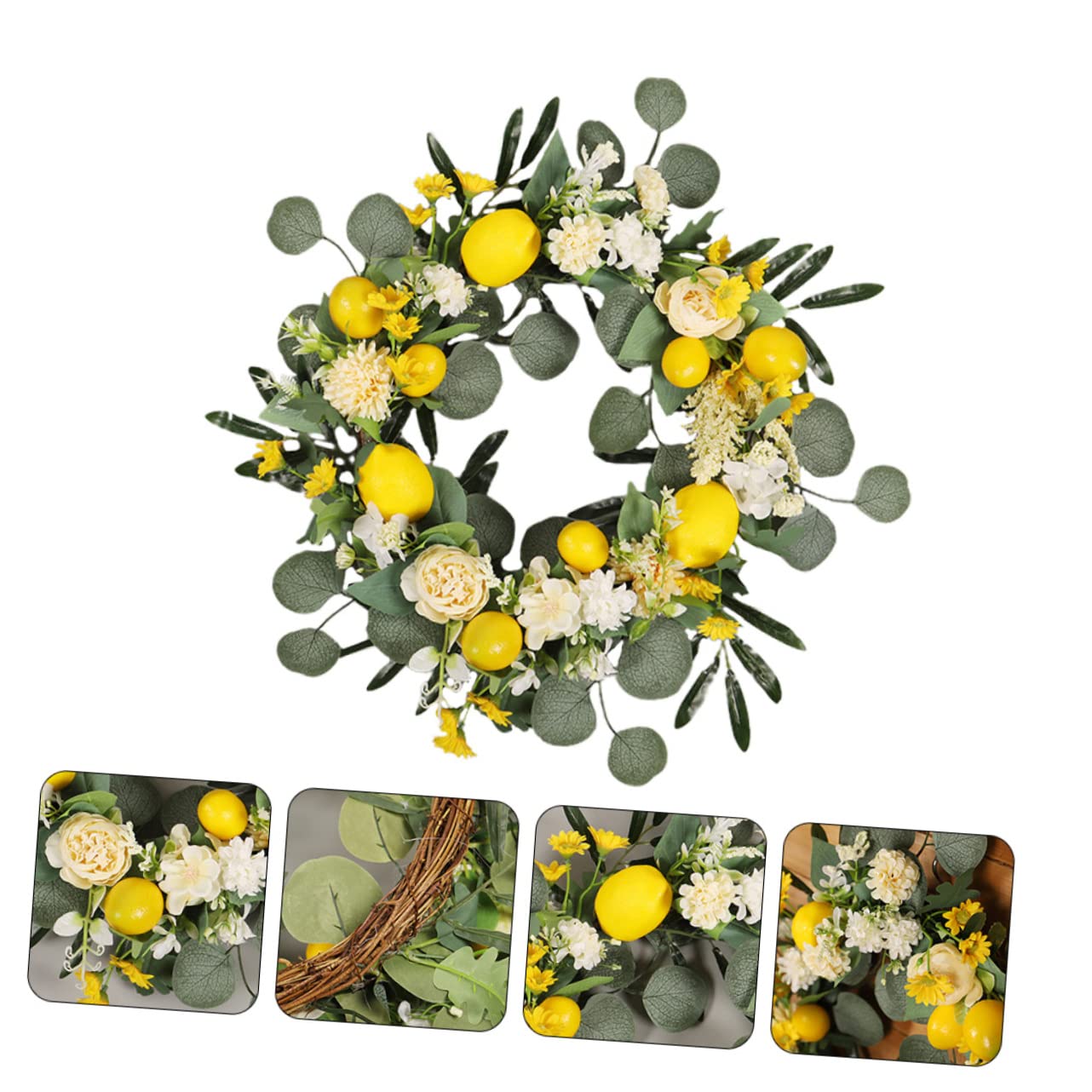 Sommerlicher Zitronenkranz Türkranz aus Seidenblumen, 1 Stück