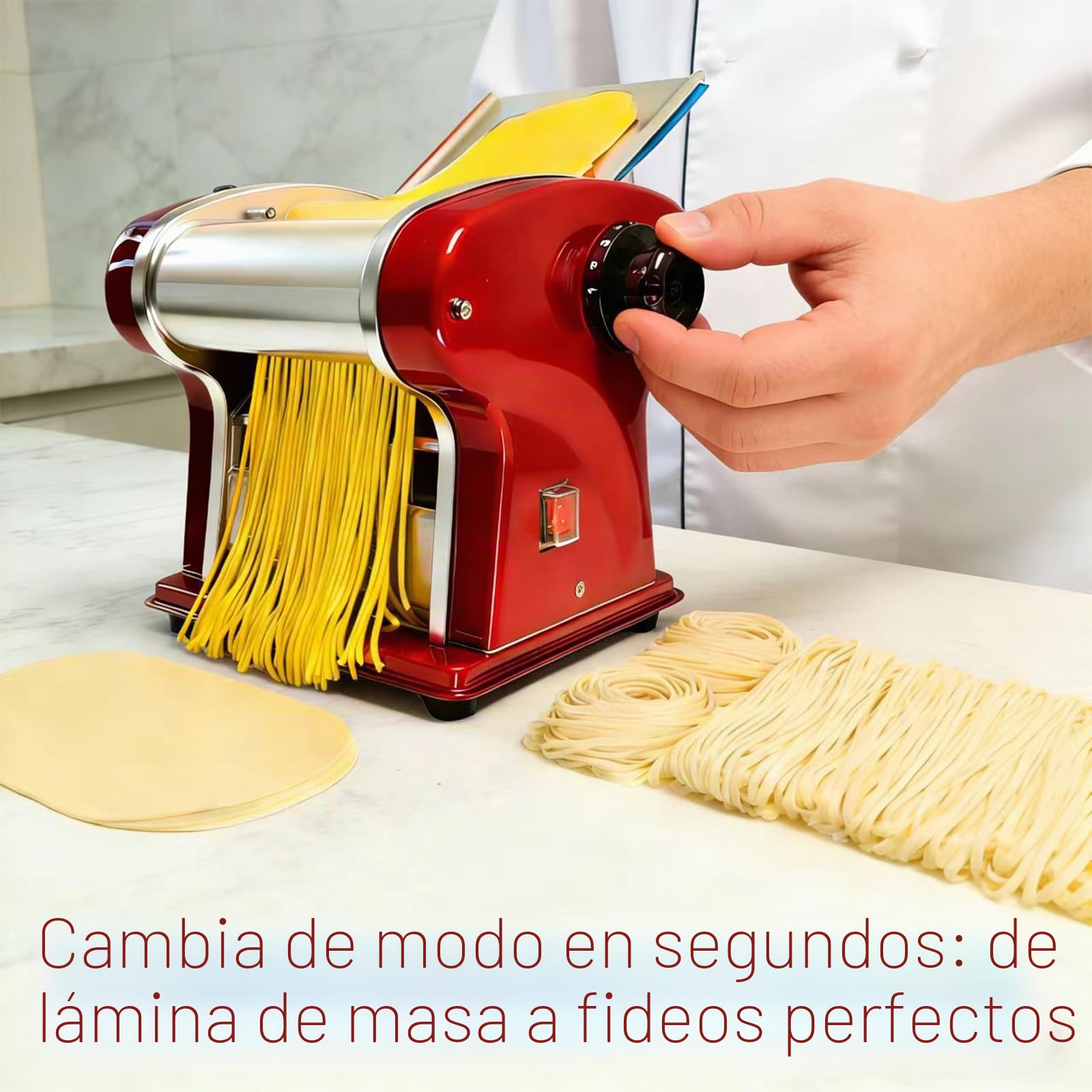 Máquinas Eléctricas Para Pasta - Fabricante de Fideos con Rodillo y Doble Cuchilla de Acero Inoxidable - 1.5mm (Redondo) y 4mm (Plano) - Para Uso Doméstico y Comercial