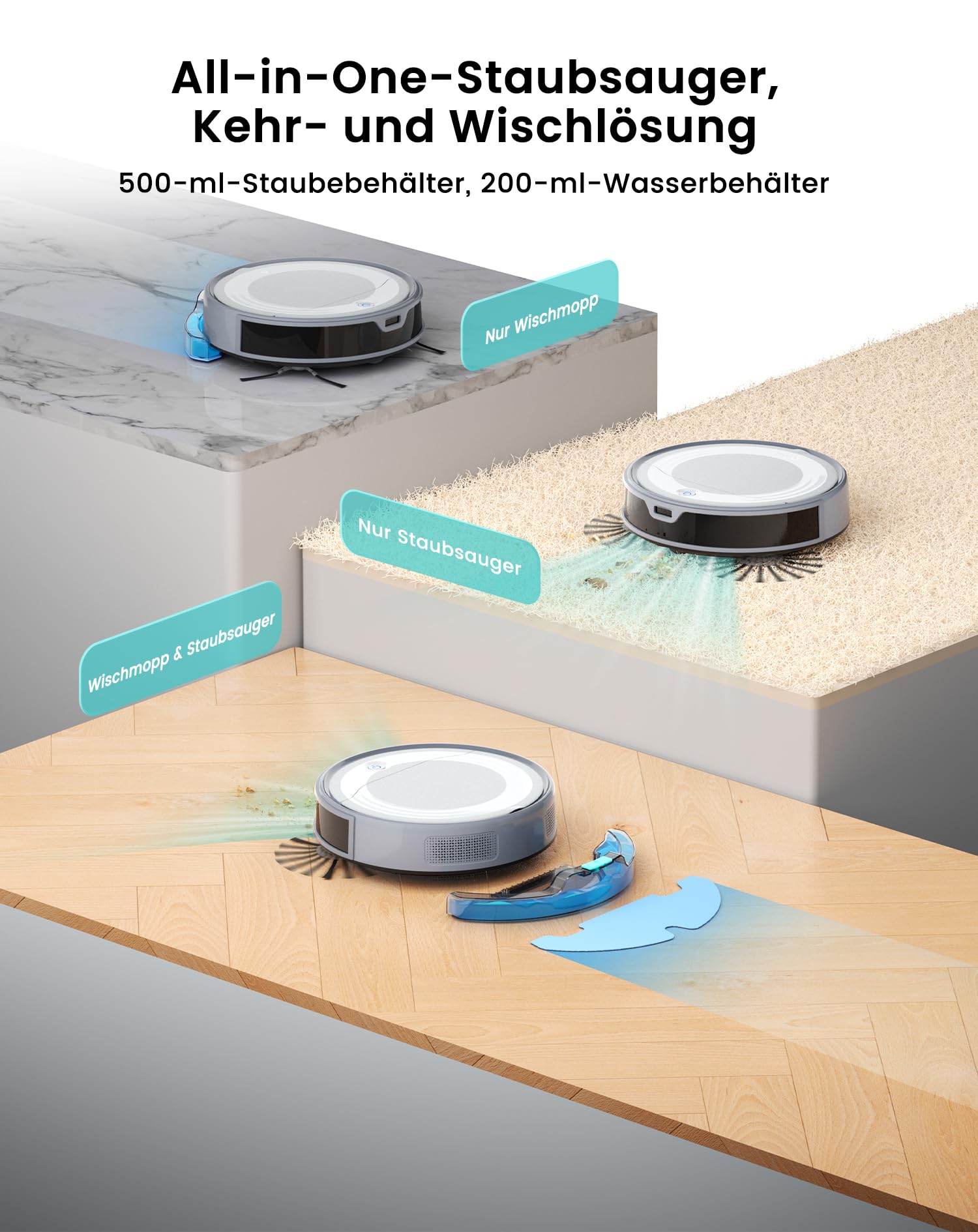 Lefant Saugroboter mit Wischfunktion, ToF-Lasernavigation, 6000Pa Staubsauger Roboter 7.9 cm Ultra Flach, Teppicherkennung, ideal für Tierhaare und Hartböden, App-/Alexa-Steuerung, M310 Ultra Grau