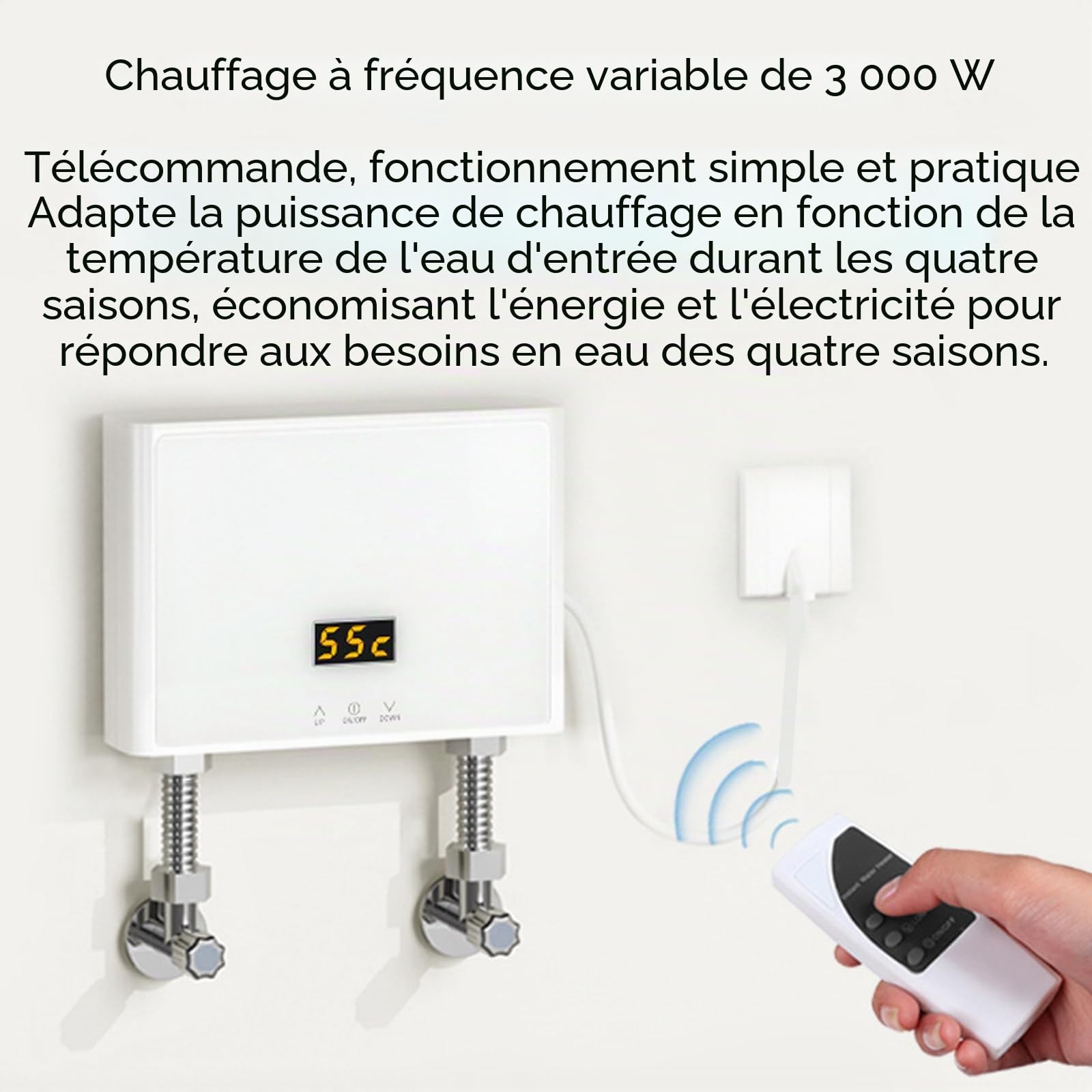 Billg Chauffe Eau Instantané Électrique 3000W Chauffe Eau Électrique Affichage Numérique Chauffe-Eau Instantané 21 * 5.5 * 15cm Mini Chauffe Eau sous Evier IPX4 Étanche