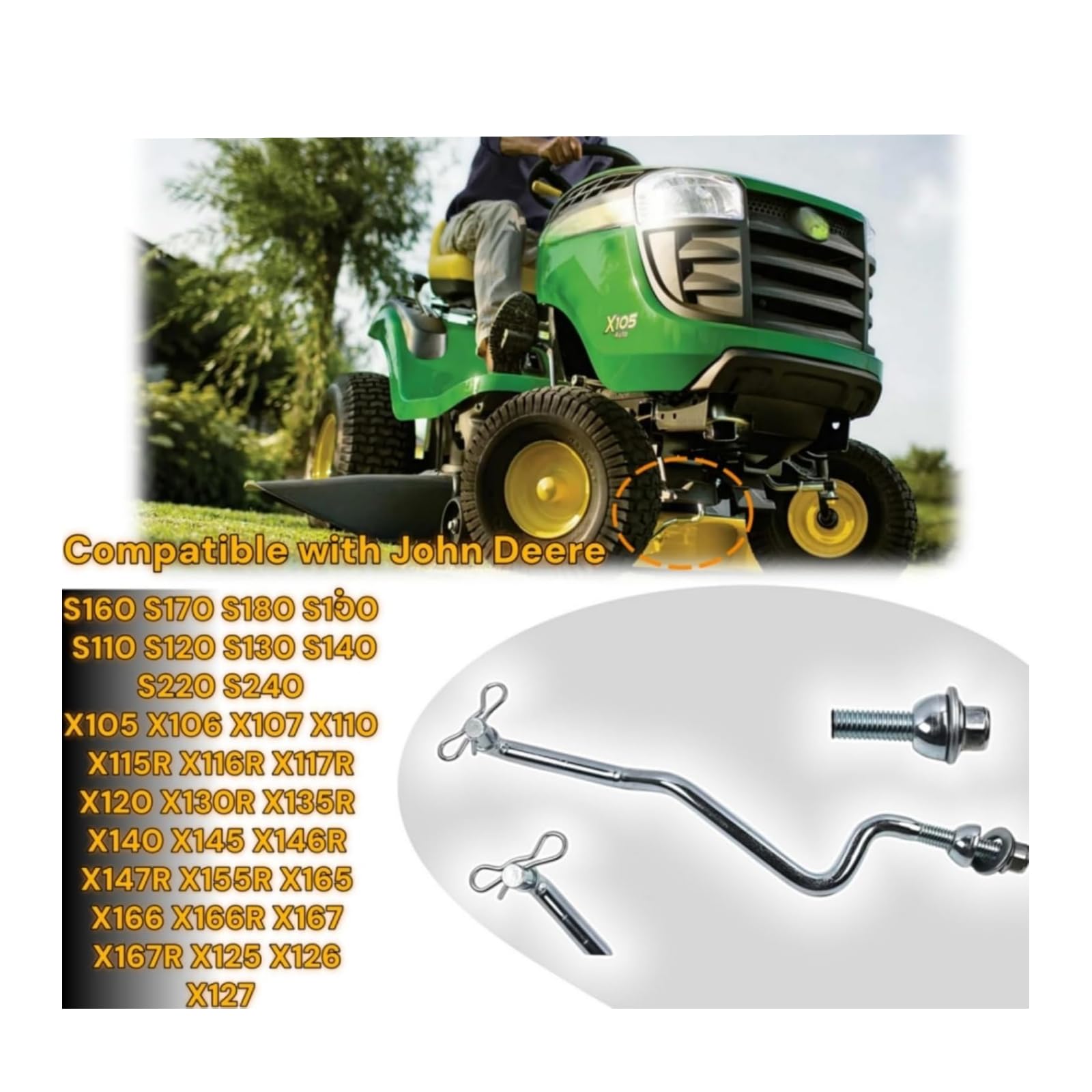 GX20497 GX20497A Kit de bras de tirage avant compatible avec John Deere 102 115 125 155C D155 LA L100 L120 L130 LA120 D140 X S E Series Tondeuse à gazon