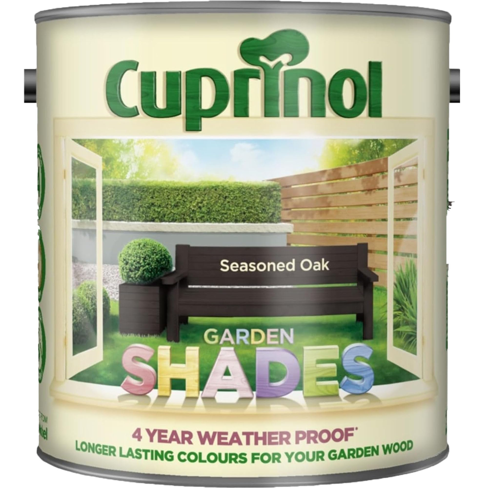 DUAYRA Garden Shades Paint | Quick Drying Water Based | For Garden Fence, Shades, Benches, Terracotta, Brick, Stone | Exterior Wood Furniture | Long Lasting (Seasoned Oak, 2.5 Liters)