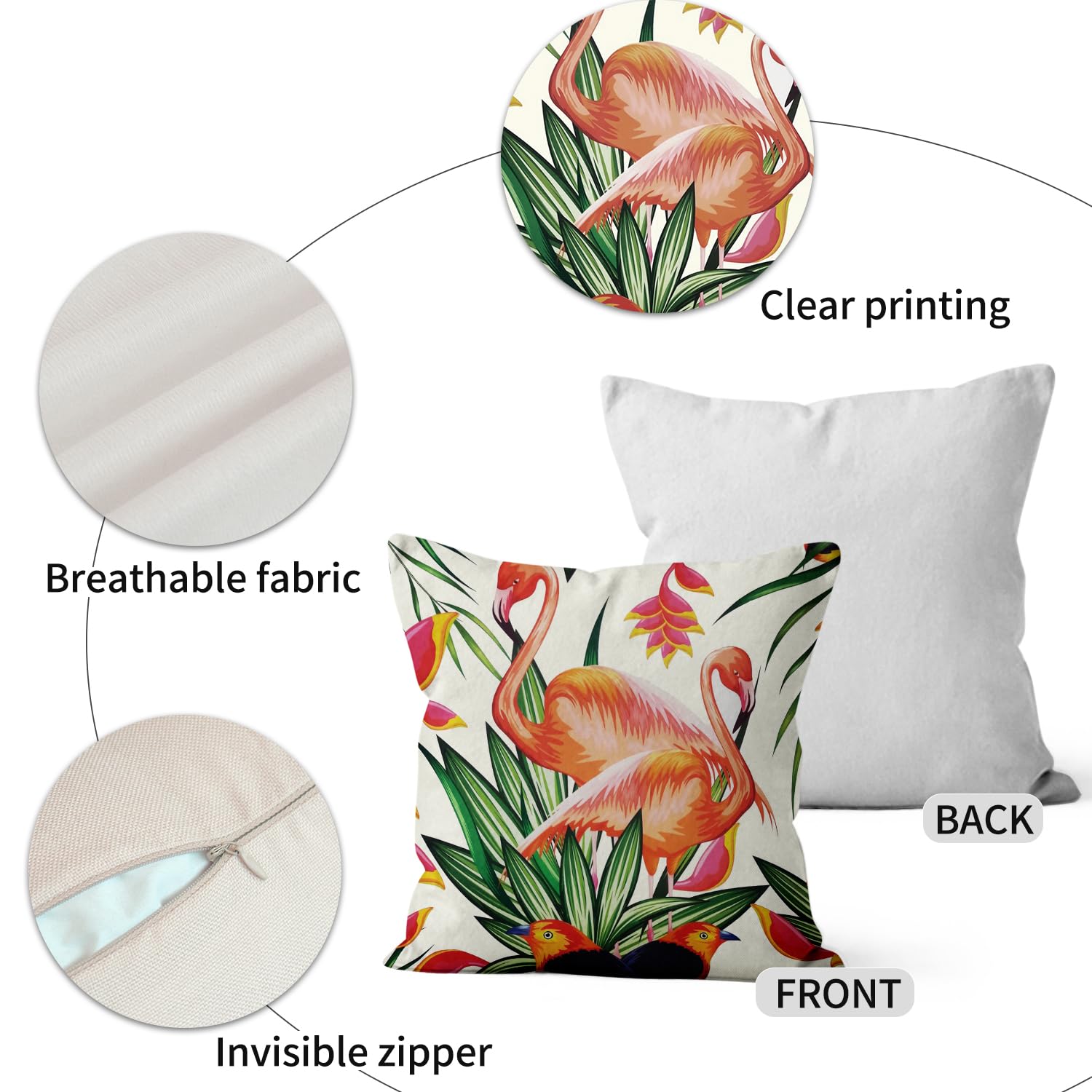 Set Di 2 Federe Per Cuscino Con Fenicottero 55 X 55 Cm, Morbide