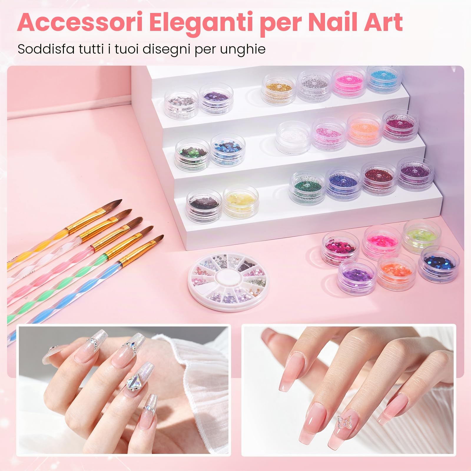 Set per Manicure con Unghie Acriliche Deciniee: Set di Polvere Acrilica per Mano con Lampada UV e Trapano Elettrico per Unghie - Unghie Finte, Pinzette, Cartine - Set Completo per Principianti per