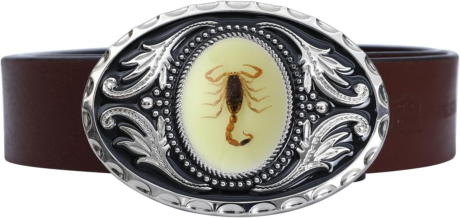 HUABOLA CALYN Vintage American Belt Buckle Men Western Cowboy Luminous Scorpion Tiger eye Black agate Belt Buckles - Image 5