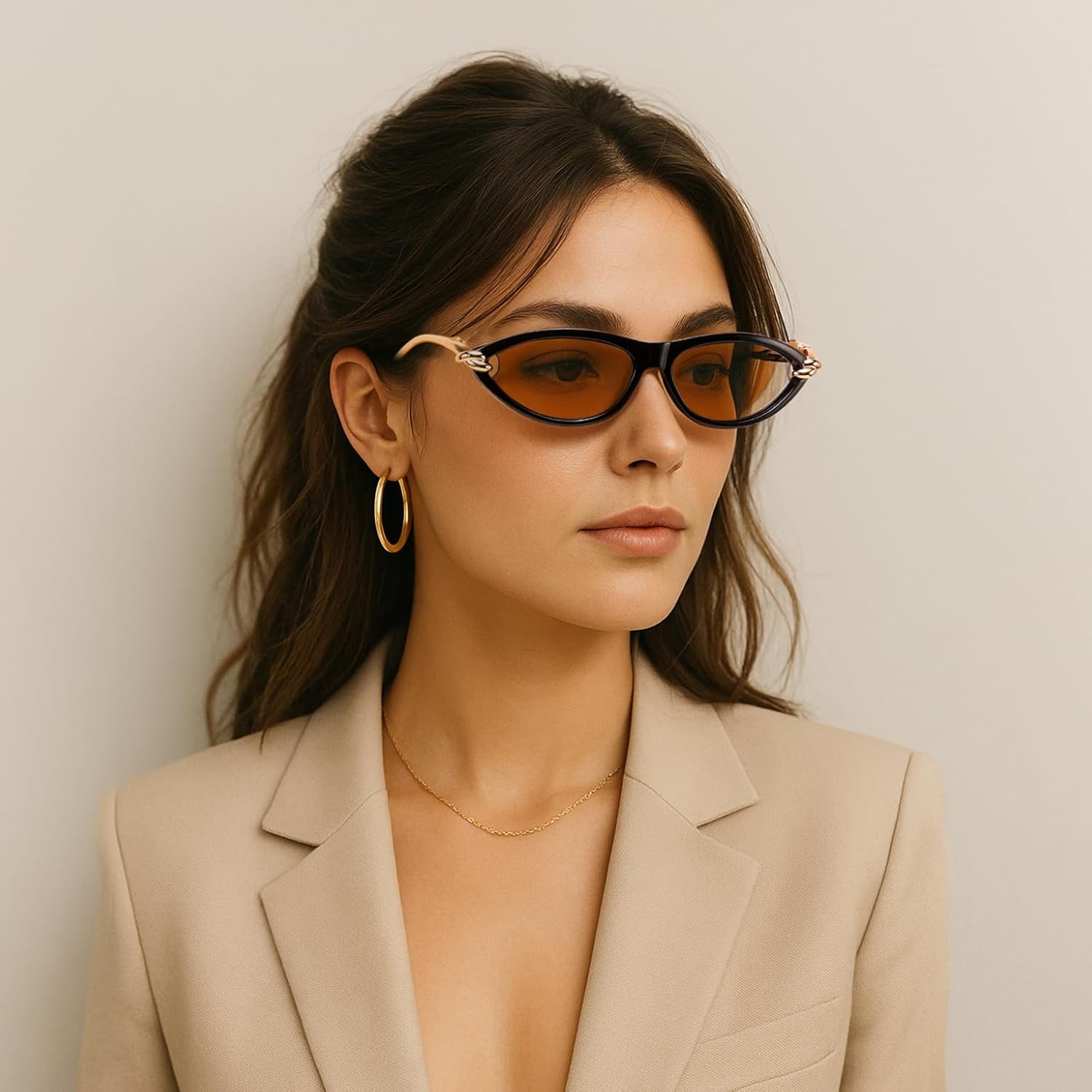 FEISEDY Retro Oval Cat Eye Sunglasses for Women Y2k Small Cateye Sun Glasses Womens Mens Trendy 90s Shades B4186 - Image 4