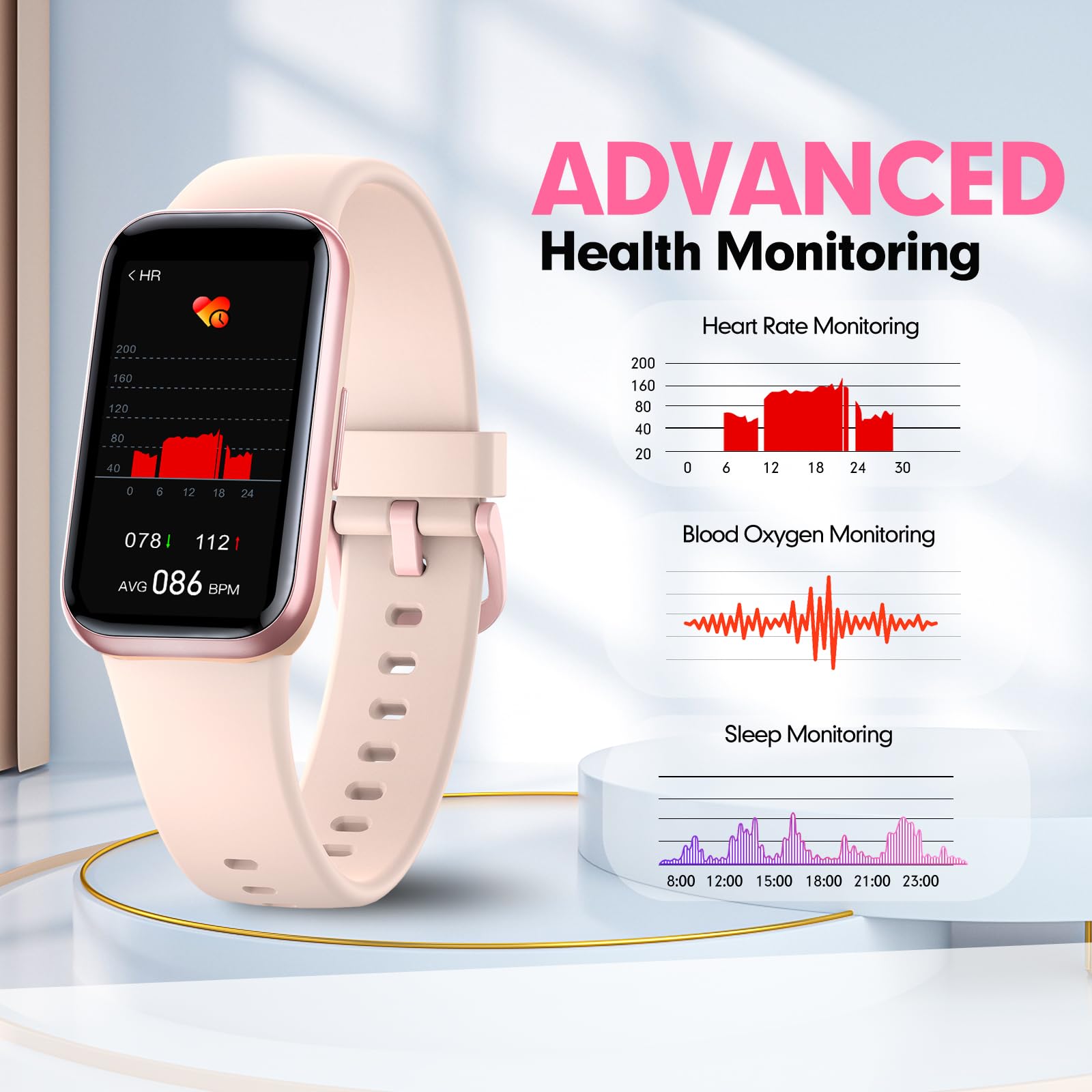 Fitness Bracciale Orologio con contapassi Cardiofrequenzimetro Ossigeno nel sangue SpO2,Smartwatch Fitness Tracker Impermeabile IP68 Orologio Fitness Monitor del Sonno per Donne Uomini Bambini
