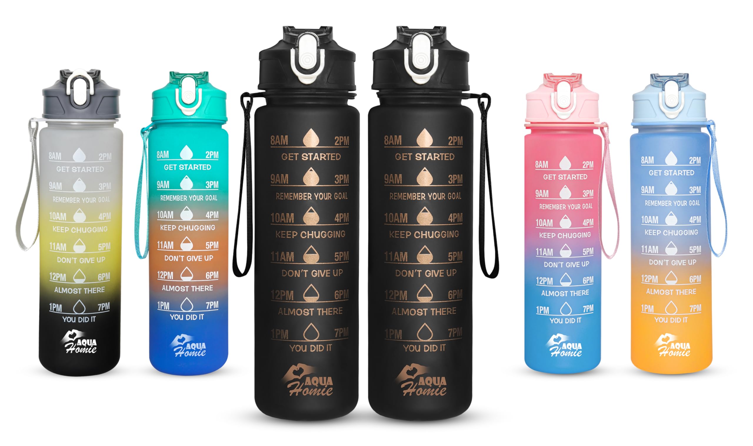 Pack of 2 Water Bottle with Straw 620ml โ Leakproof BPA Free Sports Water Bottle for Gym, School & Travel โ Motivational Drinking Bottle with Time Markings for Kids & Adults (Red-White, 620ml) โ image 1