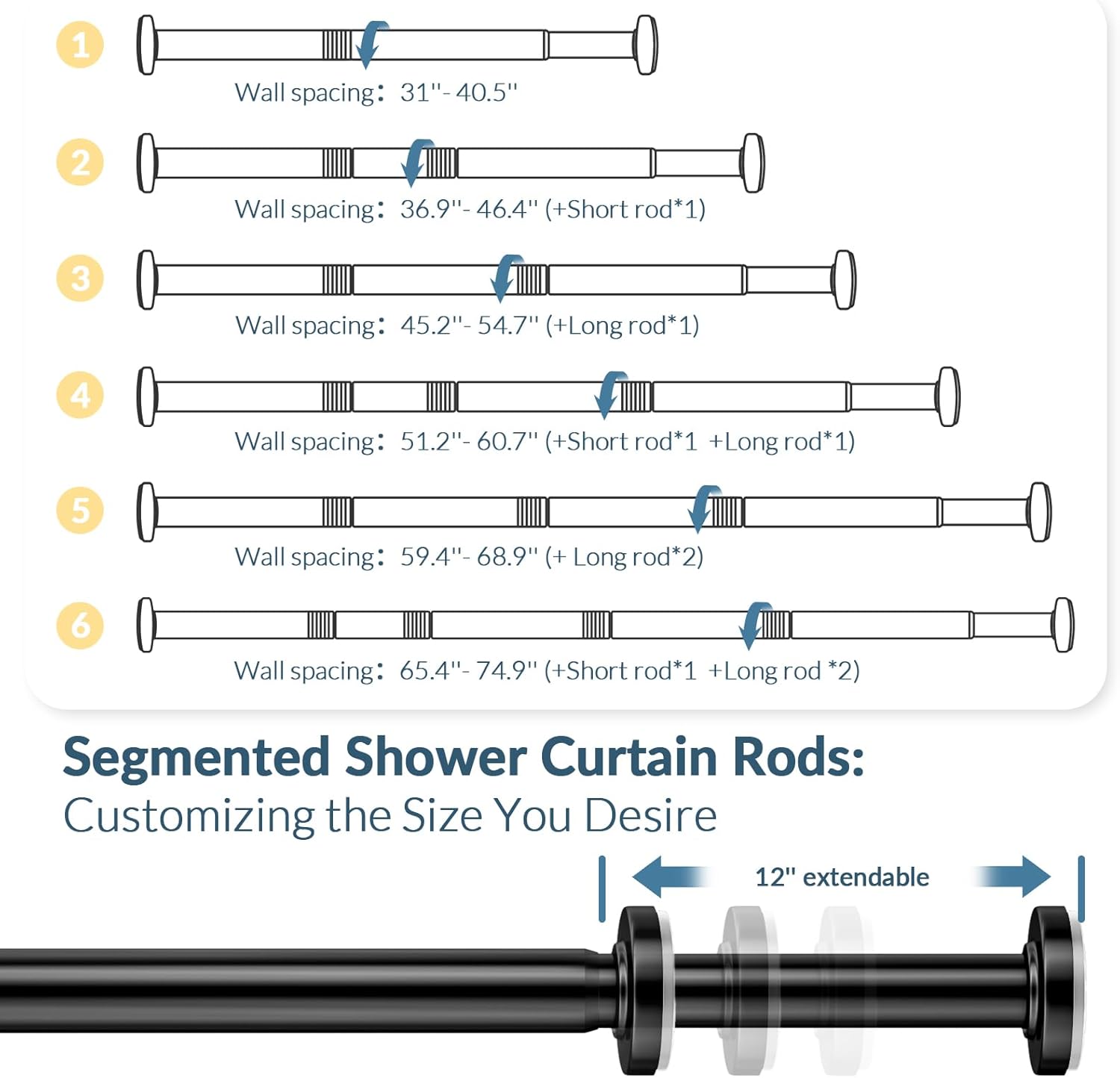 AmazerBath 72x72 Clear Shower Curtain Liner with 3 Magnets and 12 Rustproof Metal Grommets and AmazerBath 31-75 Inches Black Heavy Duty Shower Curtain Rod No Drill Easy Segmented Installation