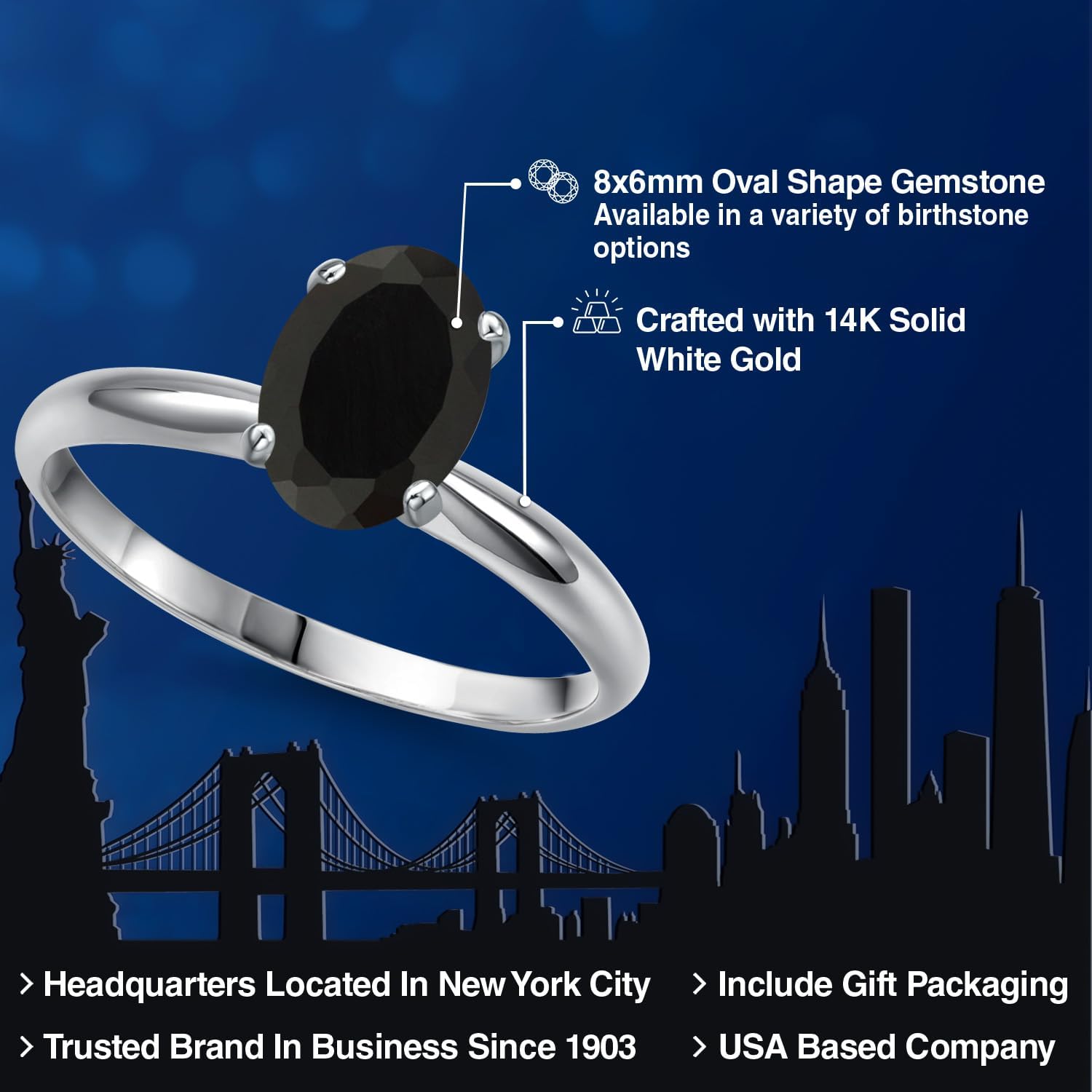 Gem Stone King 14K White Gold Oval 8X6MM Solitaire Engagement Ring | Wedding Engagement Anniversary Promise Gold Ring For Women | Available In Size 5, 6, 7, 8, 9 - Image 2