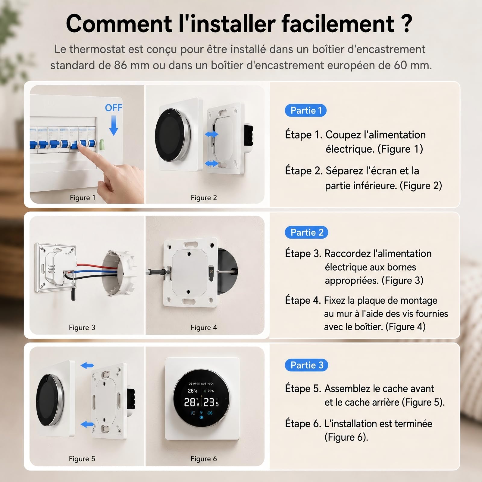 Thermostat Connecté Chaudiere Gaz WiFi Régulateur Température à Rotatif 3A | Intelligent Thermostats D'ambiance Mural Programmable Digital Compatible avec Alexa Google Home Tuya Smart Life,Écran Couleur