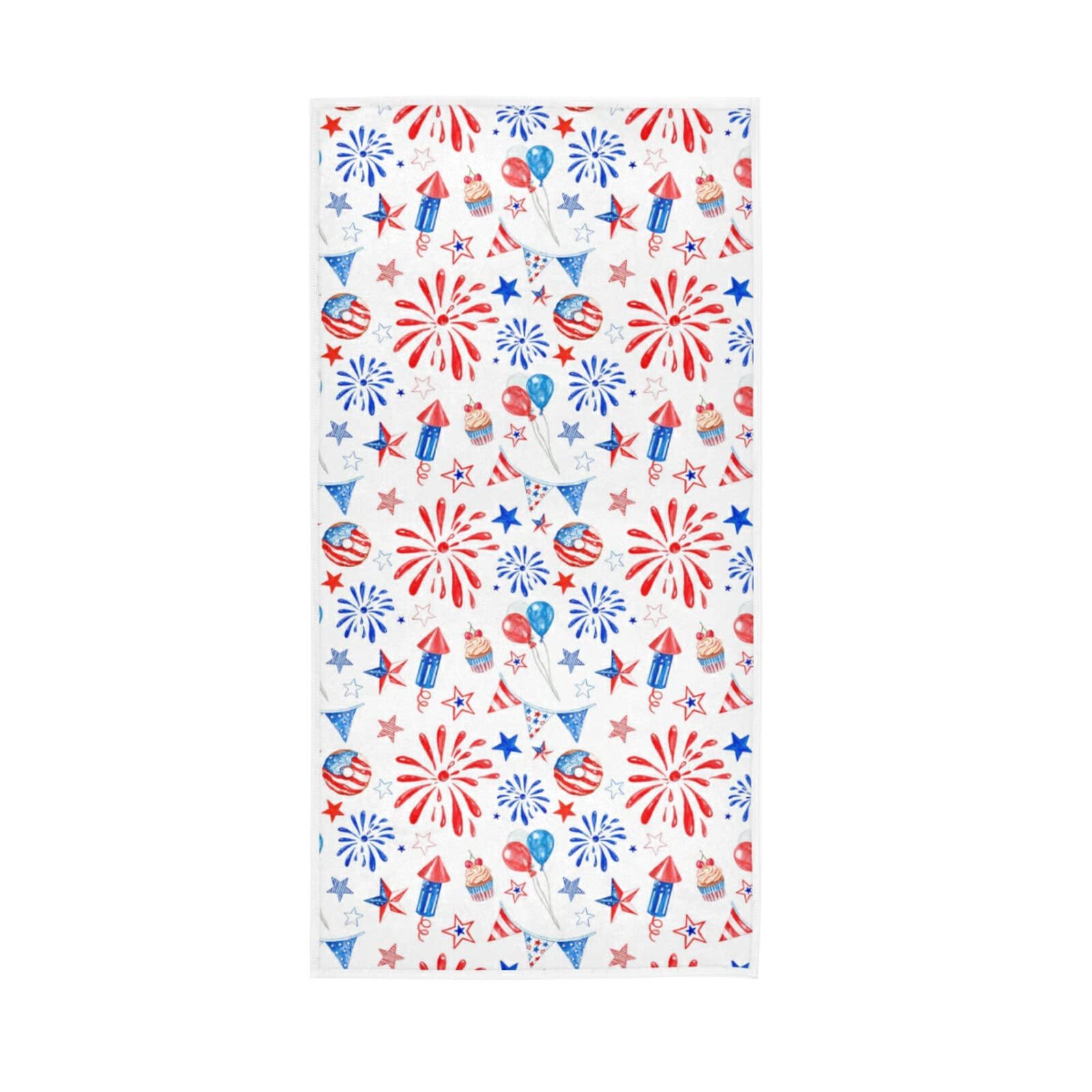 LSRCPD Memorial Day July 4th Red, White, Blue Fireworks, Stars, Balloons Soft Hand Bath Towel 30" x 15" Thin Fast Drying Absorbent Soft Towels for Kitchen Gym Spa Hotel Beach