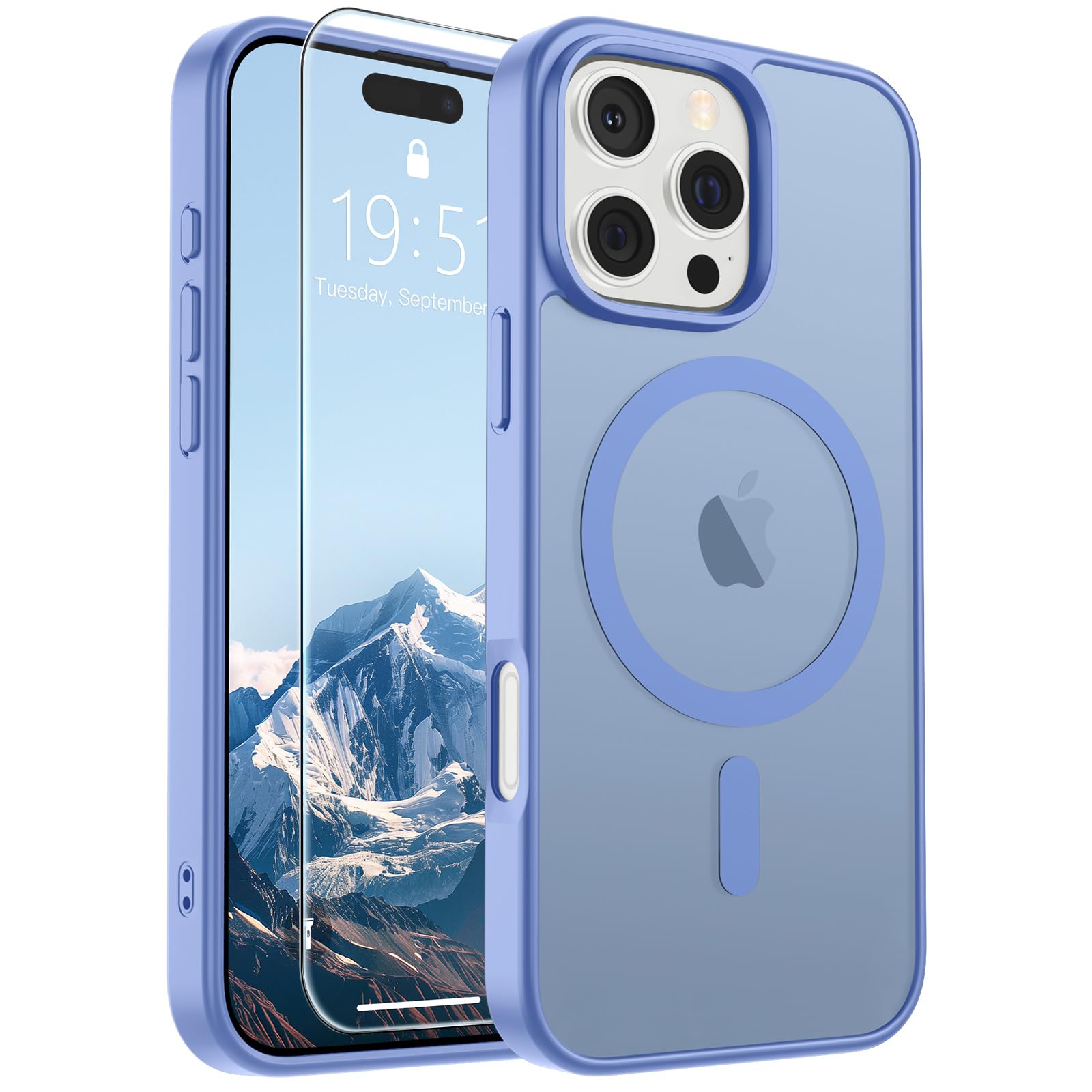 Photo 1 of SUPFINE Magnetic for iPhone 16 Pro Max Case (Compatible with MagSafe) (Military Grade Drop Protection) Slim Translucent Matte Shockproof Phone Cover,Blue Purple