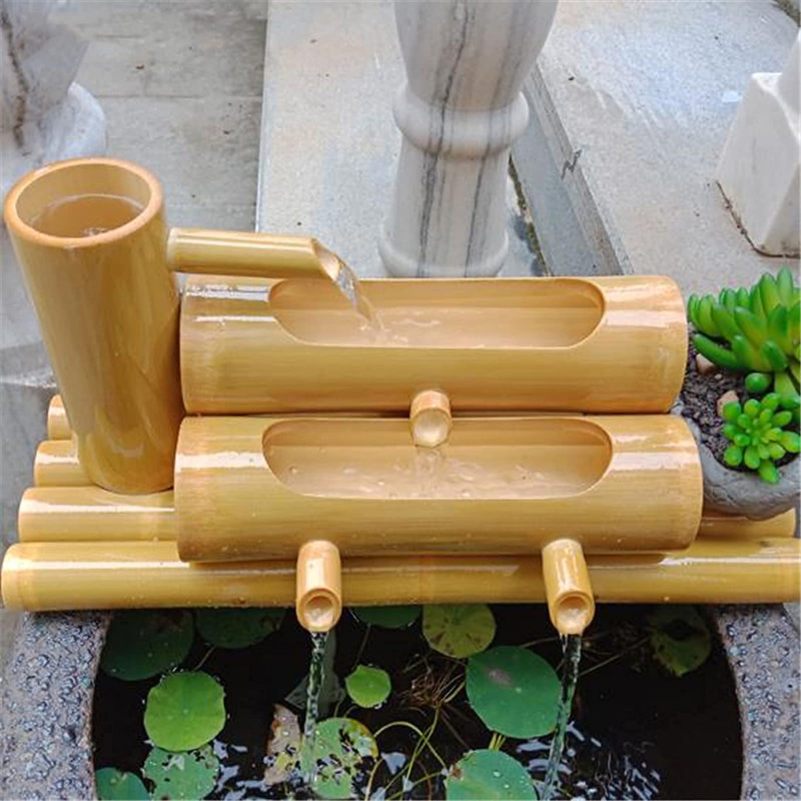 Decoración de fuente de bambú, caño de agua de fuente de bambú de poliresina con bomba, decoración de jardín, cascada, característica de jardín japonés al aire libre, decoración de 50 cm (80 cm) (70