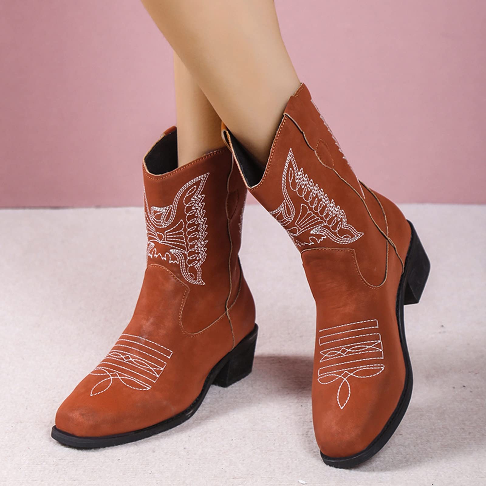 Amazon.com: Cowboy Boots for Women Wide Calf Pointed Toe  display picture 1