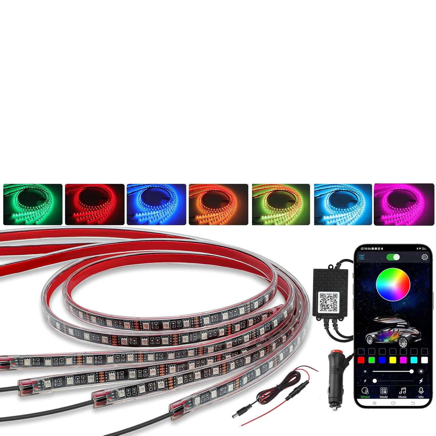 Lot de 4 sous éclairage pour Voiture,16 Millions de Couleurs,contrôle par Application, synchronisation de la Musique, Bandes Lumineuses RGB étanches pour Voitures,SUV.