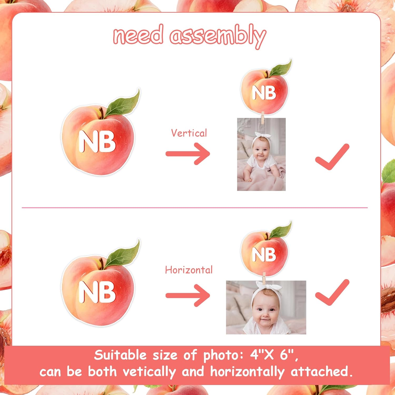 Peach 1st Birthday Photo Banner One Sweet Peach Photo Cards Banner Fruit Theme Pink Hanging Decor from Newborn to 12 Months Monthly Milestones Garland for Girls First Birthday Party Supplies - Image 4