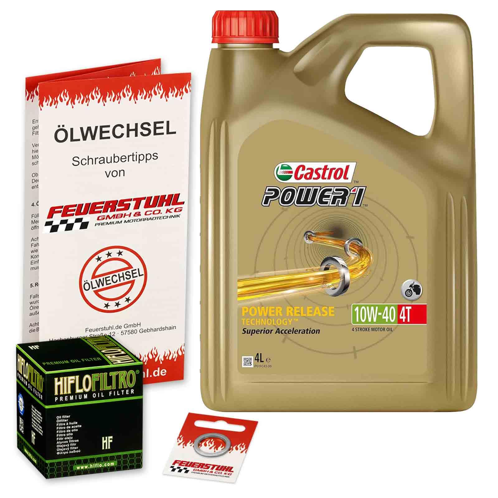 Öl & Ölfilter für Honda VFR 750 F, 1990-1997 (RC36), Ölwechsel Set, Castrol 10W-40 Motoröl + HiFlo Filter + Dichtring(e)