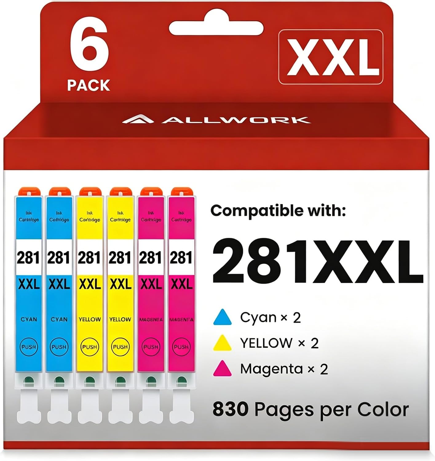 ALLWORK CLI-281XXL Compatible for Canon 281 TR8620a Ink Cartridges CLI-281XXL CLI-281 XXL to use with TR8620 TS7520 TS9520 TS9521C TR8520 TS6220 TS6320 TS8220 (6 Packs)