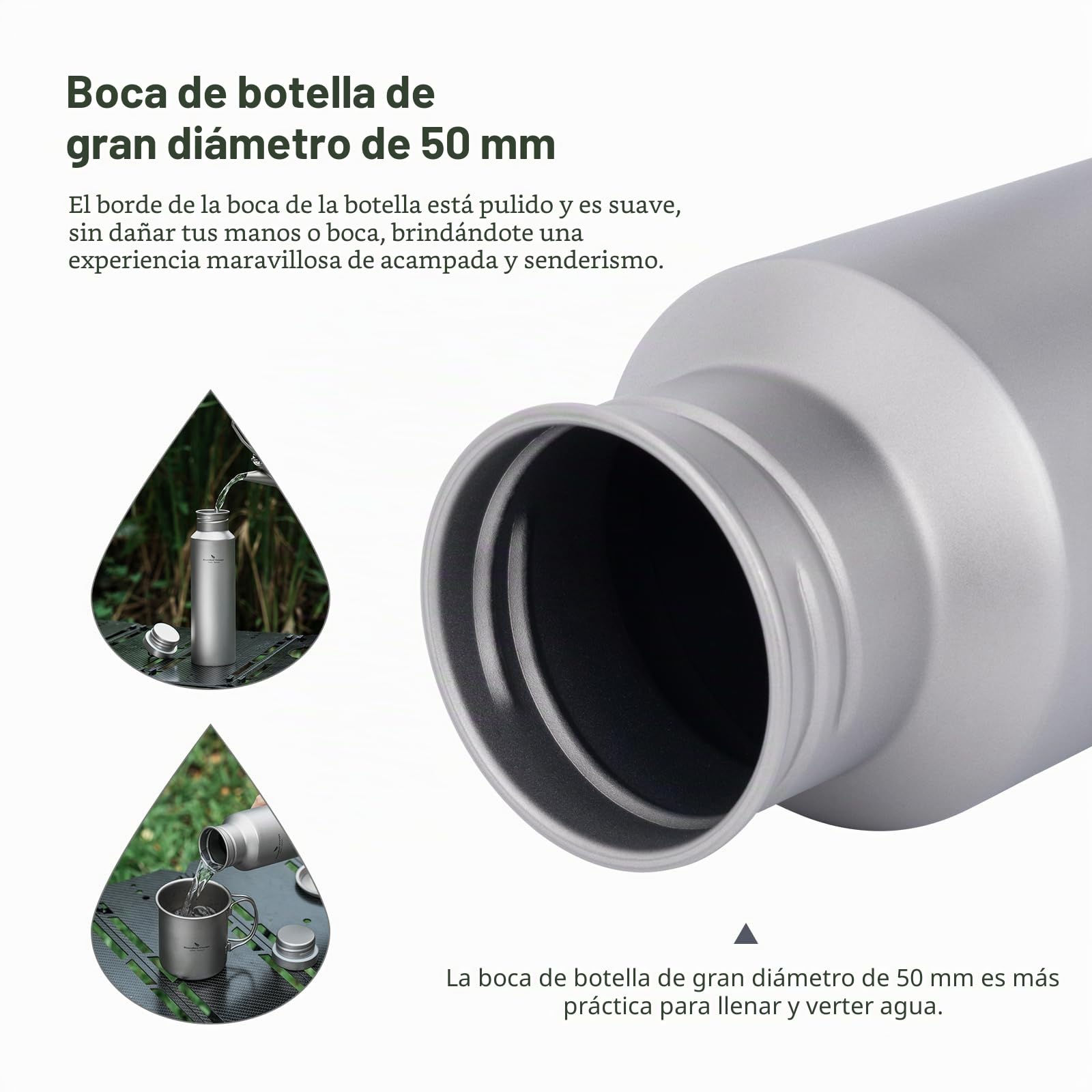 iBasingo Botella de agua de titanio de 750 ml, botella de agua de una sola capa, botella de agua de metal de boca ancha, a prueba de fugas, deportes, ciclismo, senderismo, picnic, escalada, correr, té