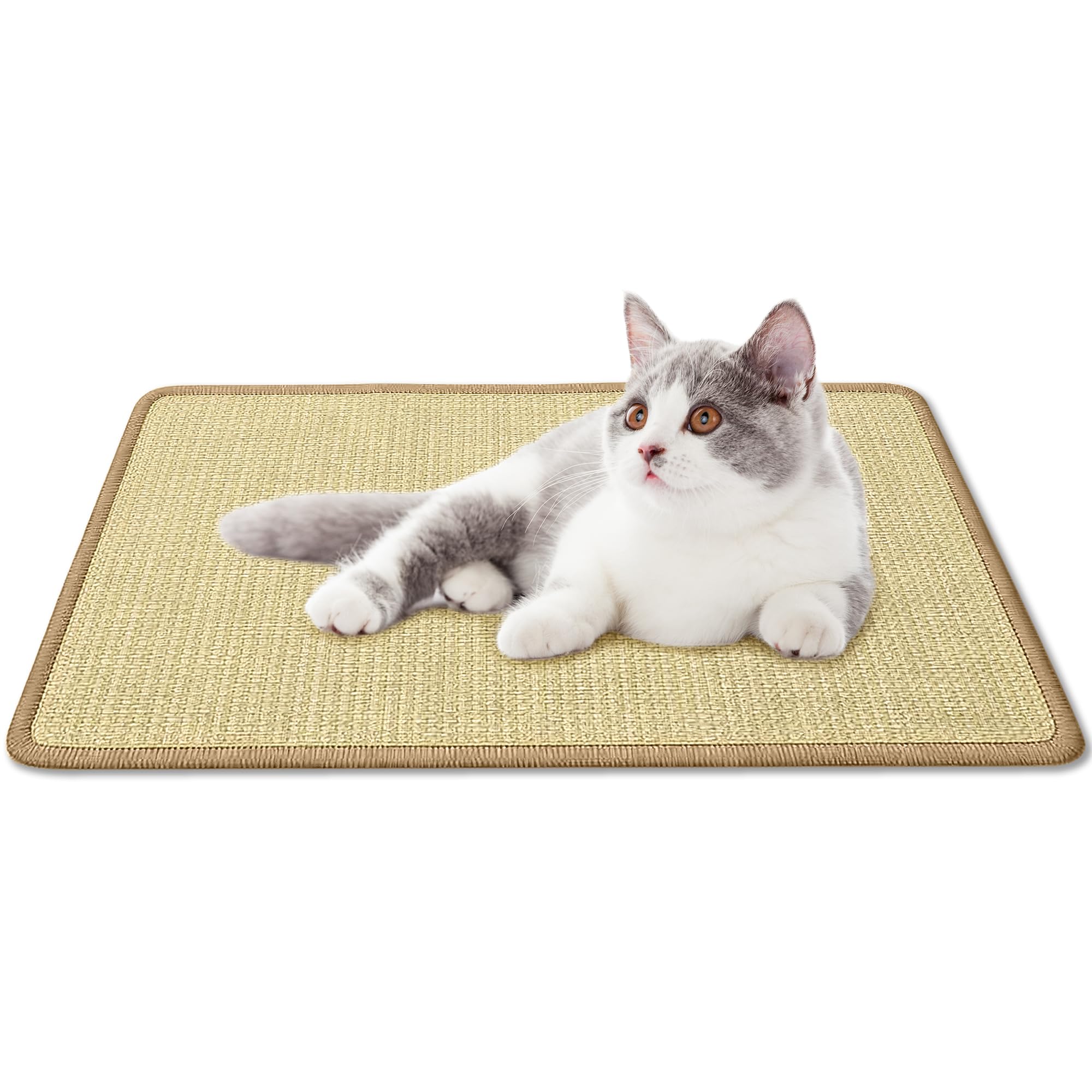 AIGOCITY Cat Scratcher Mat, 60 x 40cm Natural Sisal Cat Scratching Mats, Anti Slip Scratching Pad for Indoor Cats, For Protecting Carpets and Sofas (Brown)