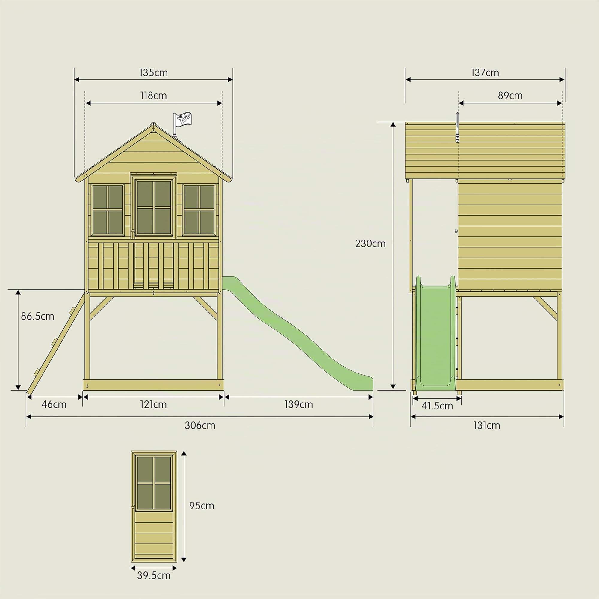 TP Toys Maisonnette en Bois Colline avec Glissière 1,8 m – Bac à Sable Ombragé – Terrasse surélevée 120 cm – Kit d’Ancrage Inclus – Dès 3 Ans – pour Jardin