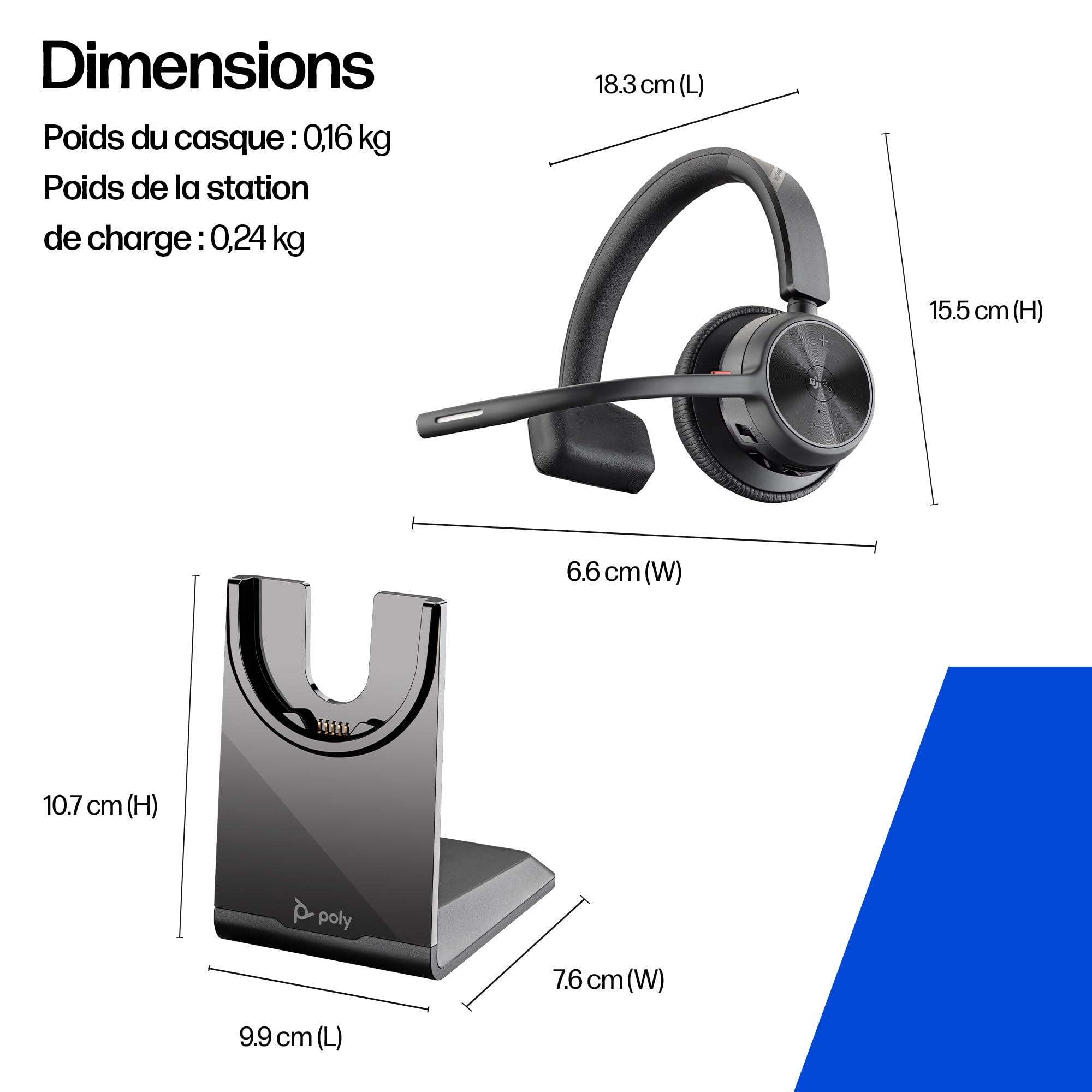 Micro-casque sans fil Poly Voyager 4310 UC et socle de chargement - Micro-casque Bluetooth monaural avec perche de microphone antibruit - Connexion à un PC/Mac/Téléphone portable - Teams (certifié)