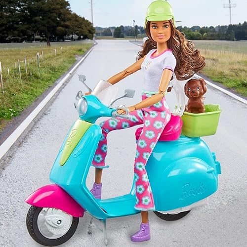Miniatura 6 de Barbie Fashionistas - Juego de viaje para muñeca y scooter con cachorro y accesorios temáticos
