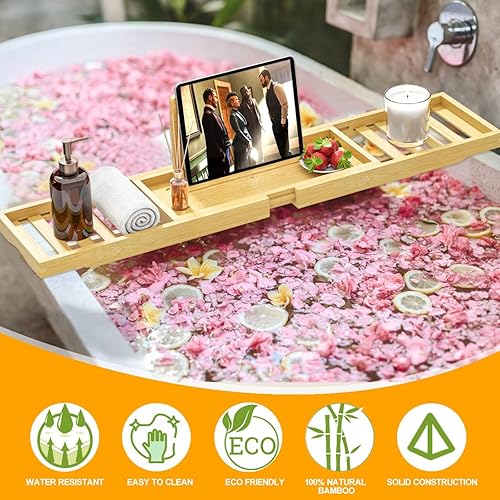 Vista 46 de Bandeja de bañera de alta calidad, bandeja de baño, mesa de bandeja de bañera para bañera, bandeja de baño para bañera, tamaño ampliable, se adapta