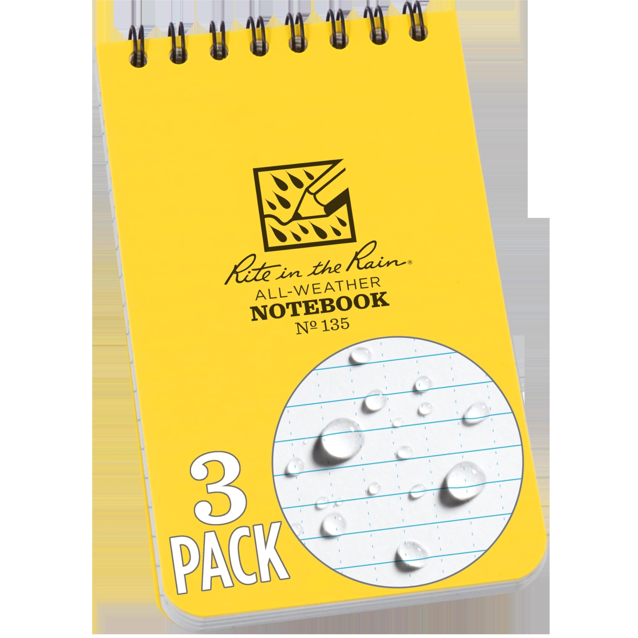 Rite in the Rain Weatherproof Top Spiral Notebook, 3" x 5", Yellow Cover, Universal Pattern, 3 Pack (No. 135-3) โ image 1