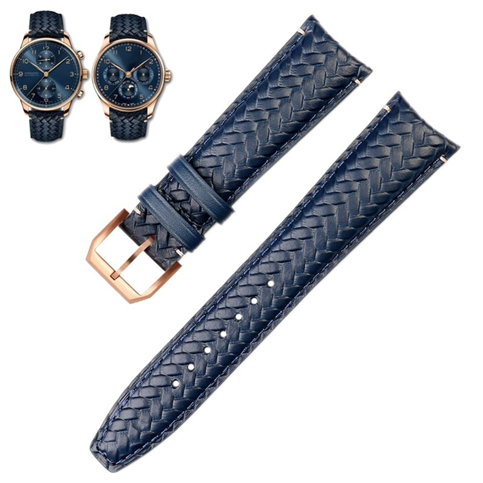 Tkany pasek do zegarka ze skóry bydlęcej do IWC IW344205 Portugalski chronograf pilot Portofino składana klamra pasek 22 mm 20 mm paski do zegarka niebiesko-czarny