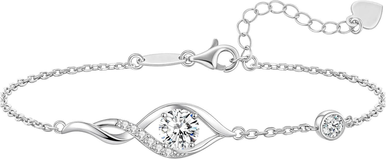 ANDSO Mothers Day Gifts for Mom, Moissanite Infinity Bracelets for Women, 18K Gold Plated/Rhodium Plating Bracelet, Adjustable Anniversary Birthday Jewelry Gift for Women Wife Her
