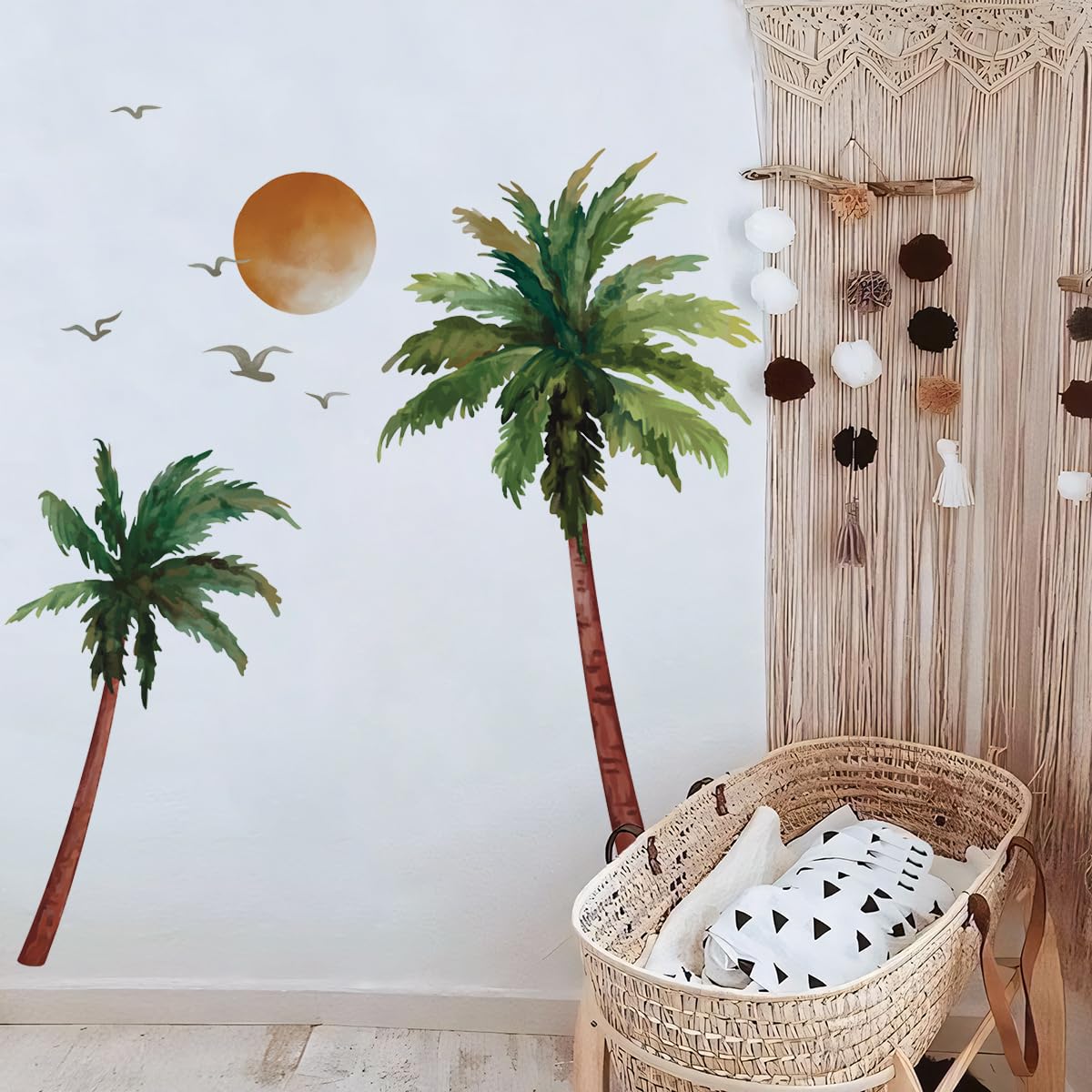 Runtoo Boho Palm Tree Wall Art Decals Peel and Stick Large Tropical Tree Plants Wall Stickers for Bedroom Living Room Kids Nursery Wall Decor - Image 4