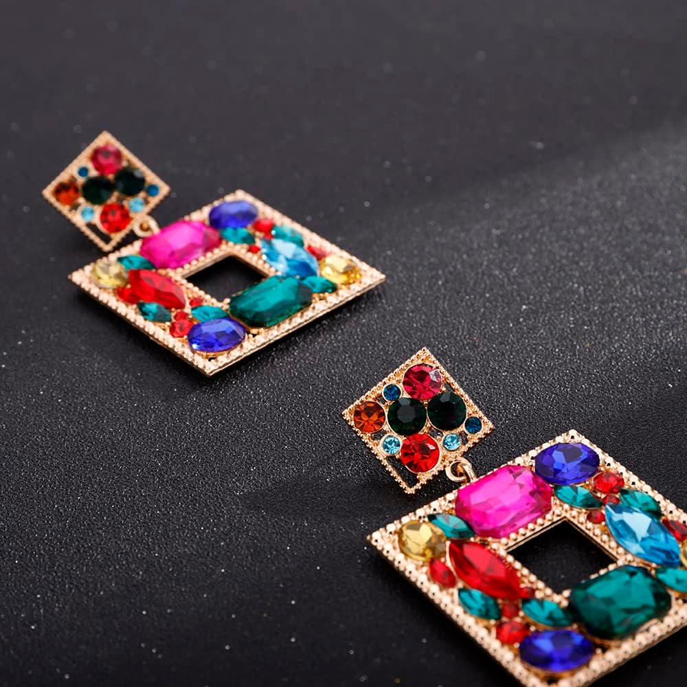 Denifery Rhinestone Geometric Bling Earrings Boho Crystal Earrings Bridal Wedding Earrings Rhinestone Statement Earrings for Women (Colorful) - Image 7