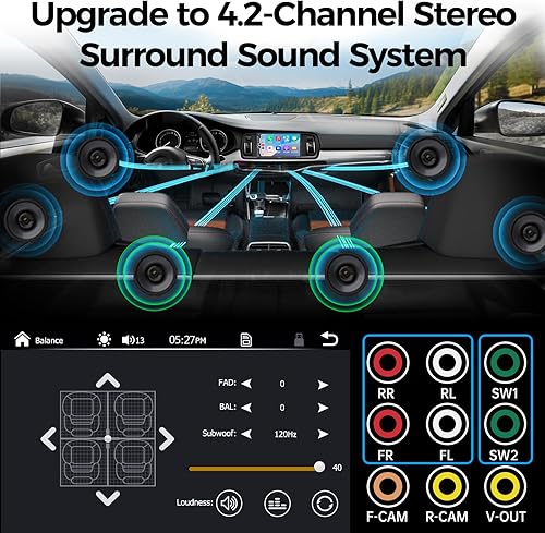 Miniatura 9 de SJoyBring Estéreo QLED de doble DIN para automóvil de 7 pulgadas, inalámbrico Apple CarPlay y Android Auto, 240 W 4.2 CHN, SWC, Bluetooth, radio