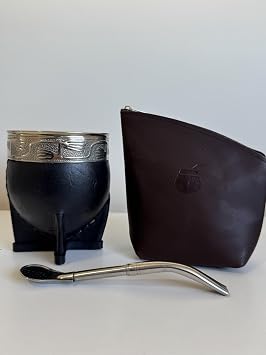 Mate Imperial Argentino, and Yerba Mate Container With Straw Tea Gourd Mug One Bombilla Mate Straw, Wrapped Handmade Leather, Includes Premium Packaging travel cup black Yerba