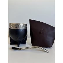 Mate Imperial Argentino, and Yerba Mate Container With Straw Tea Gourd Mug One Bombilla Mate Straw, Wrapped Handmade Leather, Includes Premium Packaging travel cup black Yerba
