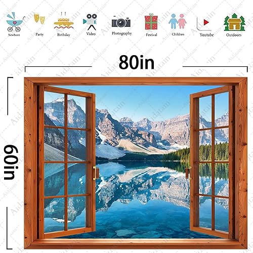 Miniatura 7 de Aidatain Tapiz de ventana de montaña, lago, bosque, escena, paisaje natural, para colgar en la pared, tapices grandes de franela de 80 x 60