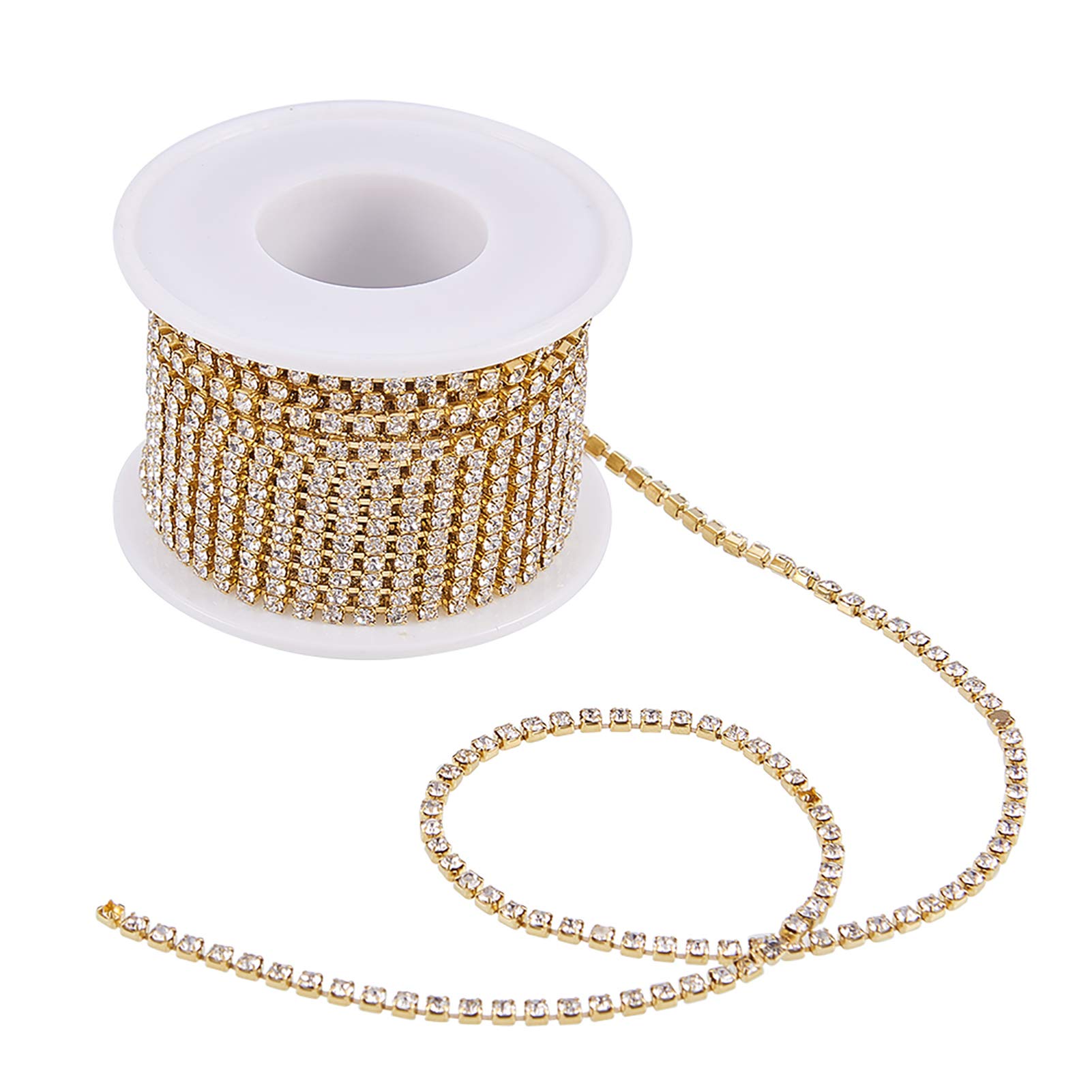 Cheriswelry 10 Yards Crystal Rhinestone Diamante Chain 2.6mm Golden Plated Trimming Sewing Stone Beads String for DIY Sewing Jewellery Making — image 1