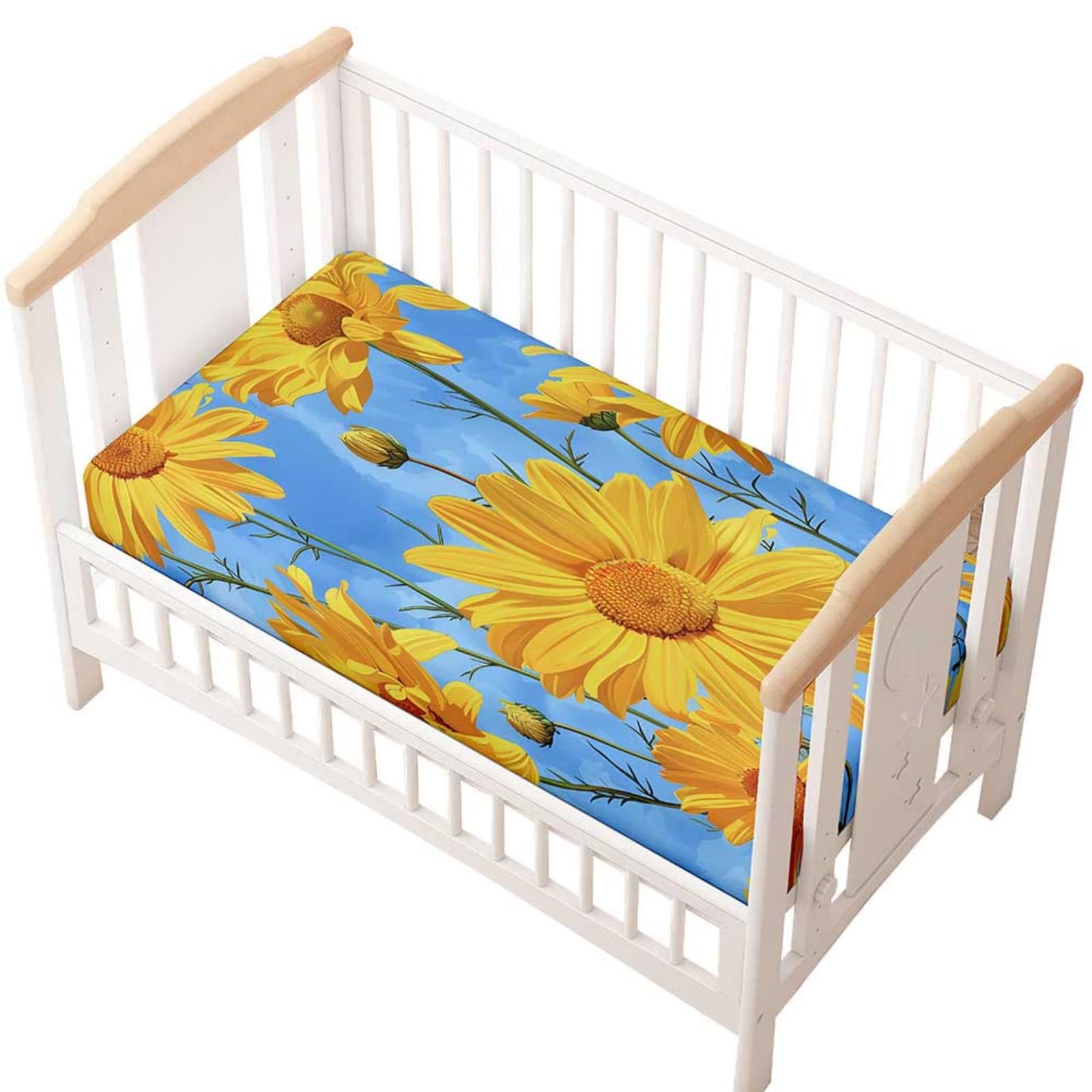 Odot Cot Bed Fitted Sheet, Moses Basket Fitted Sheet 3D Daisy Pattern Soft Microfibre Crib Bedsheets Bassinet Bedsheet Mattress Protector for Kids Boy Girl (Yellow Flower,80x40cm)