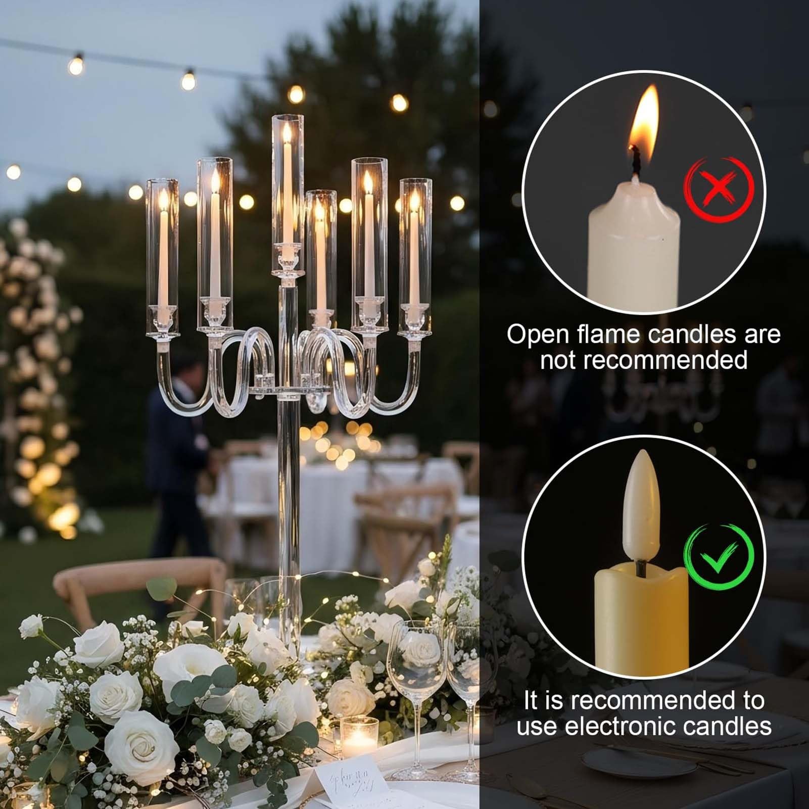 Centres De Table en Acrylique De Type Candélabre, Bougeoir À LED À 6 Bras De 95 Cm De Haut, Bougeoirs Transparents pour Mariages Et Événements